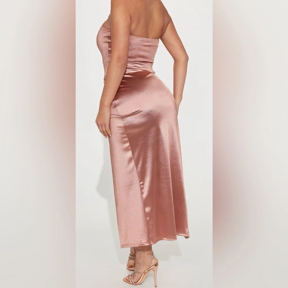 Fashion Nova Strapless Satin Dress in Rose Gold - Picture 2 of 2